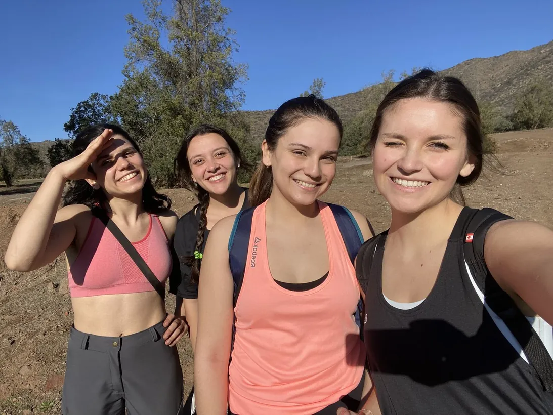 Quattro amiche sorridenti al sole